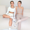 SS25 Blanca Sport Taupe Asymmetric Ribbed Crop Top & Leggings Set