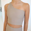 SS25 Blanca Sport Taupe Asymmetric Ribbed Crop Top & Leggings Set