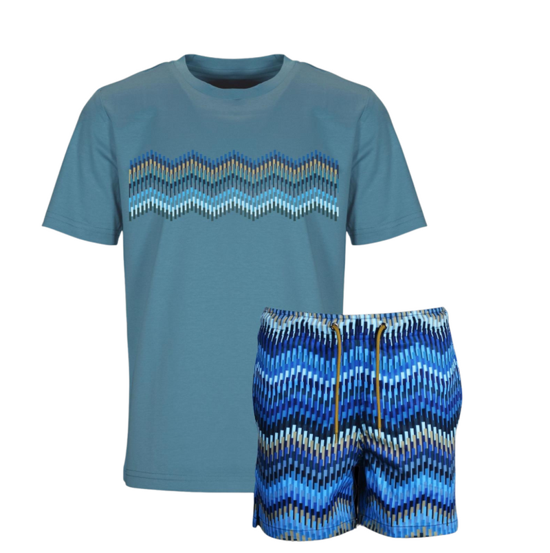 SS25 Moda Bandidos Blue Zig Zag T-Shirt & Swim Shorts Set