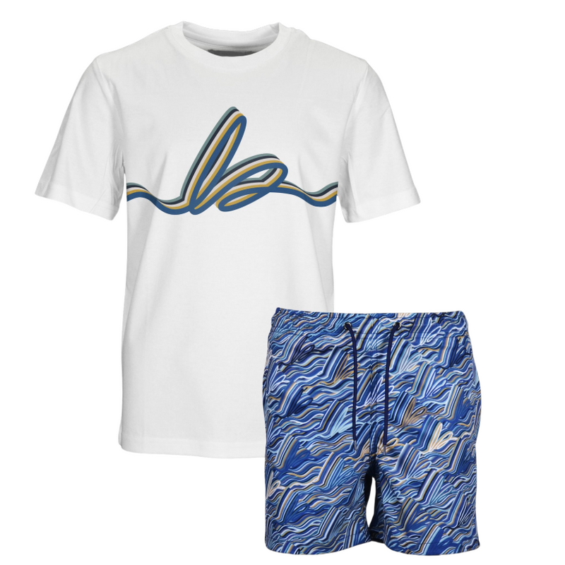 PREORDER SS25 Moda Bandidos White & Blue Swirl T-Shirt & Swim Shorts Set