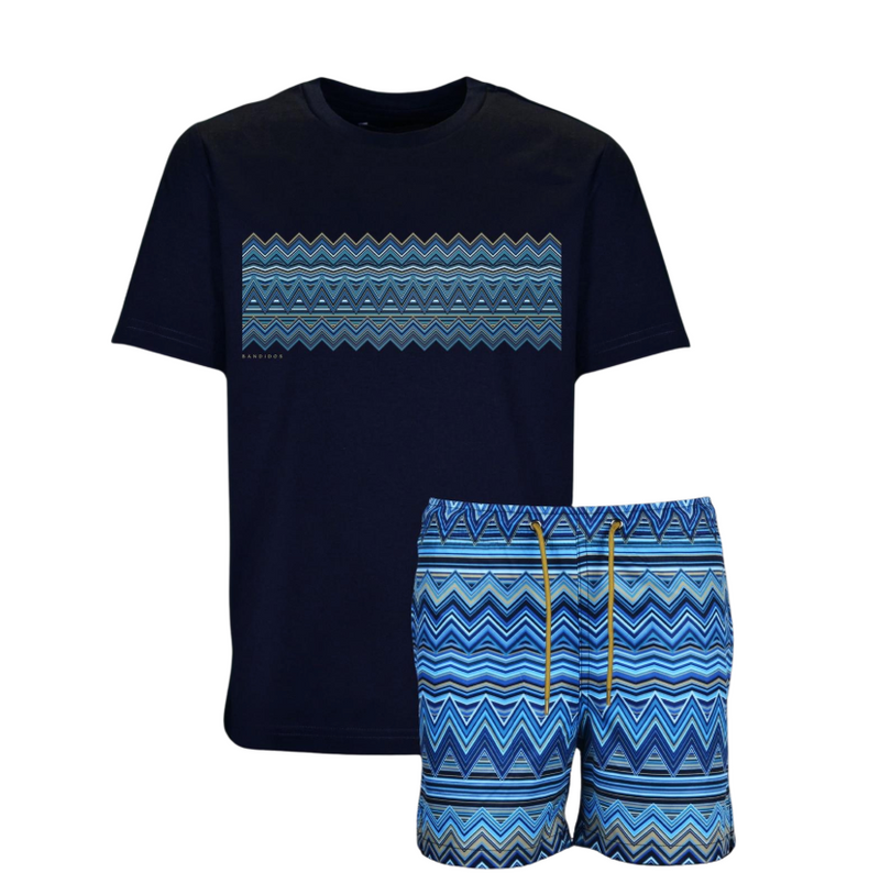 SS25 Moda Bandidos Navy Blue Zig Zag T-Shirt & Swim Shorts Set