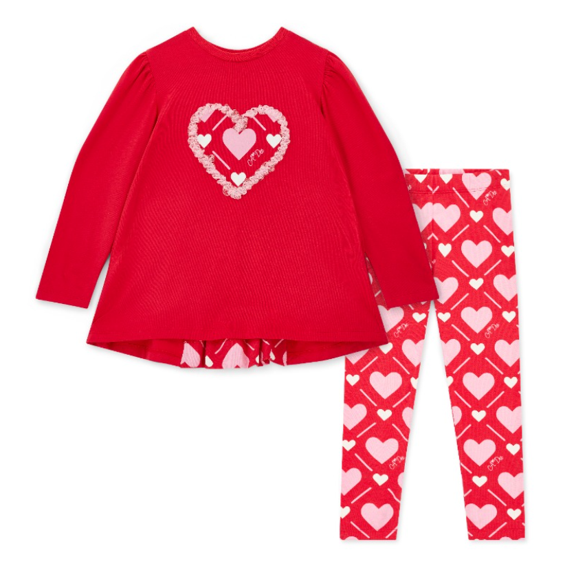 AW25 ADee LOLA Red & Pink Heart Print Leggings Set