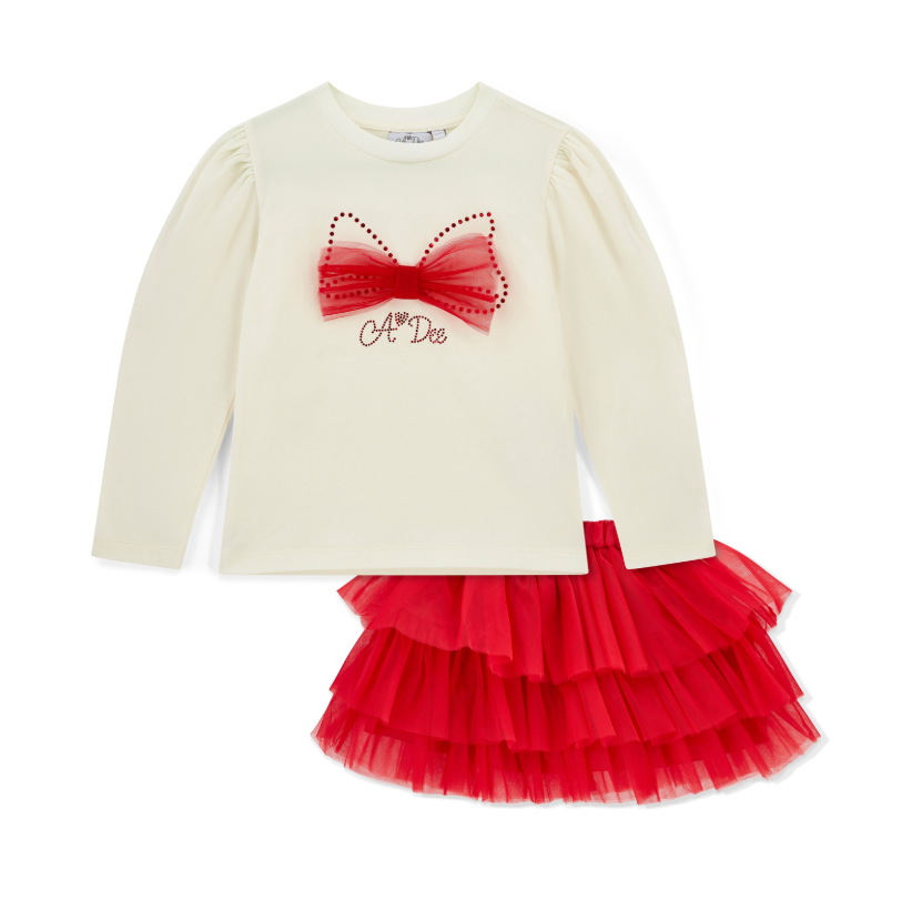AW25 ADee LAYLA Red & White Bow Tulle Skirt Set