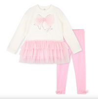 AW25 ADee MILA White & Pink Tulle Bow Leggings Set