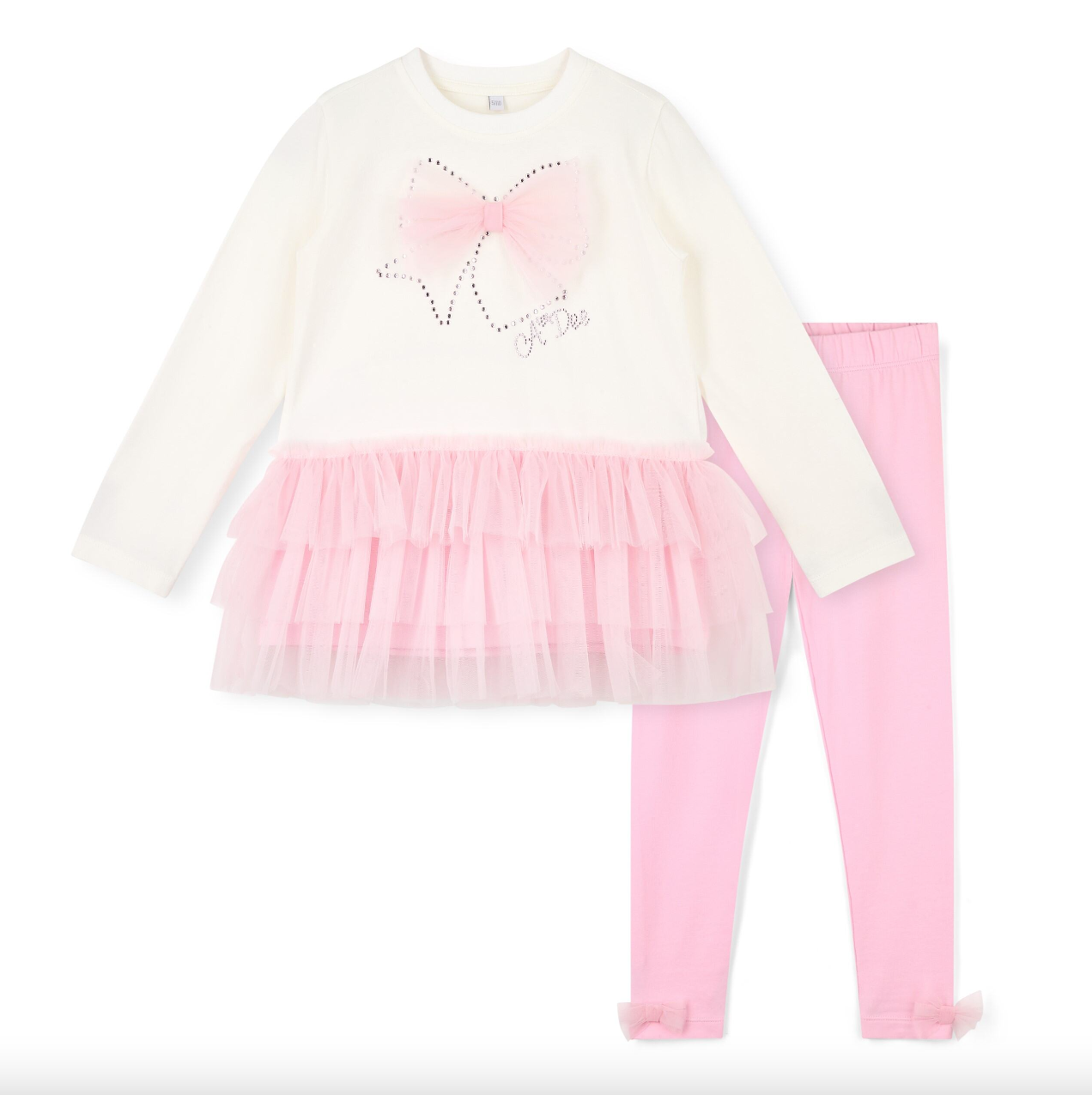 AW25 ADee MILA White & Pink Tulle Bow Leggings Set