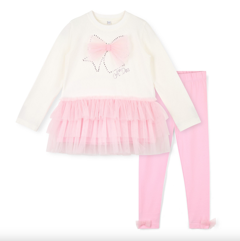 AW25 ADee MILA White & Pink Tulle Bow Leggings Set