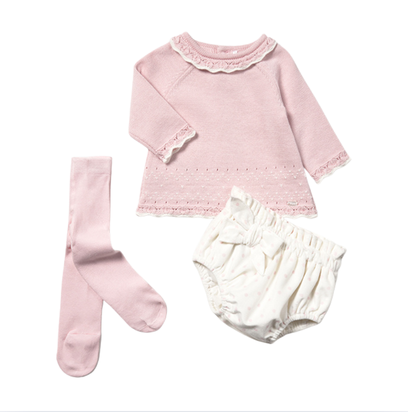 PREORDER AW25 Mayoral Pink & White Knitted Jam Pants With Tights Set