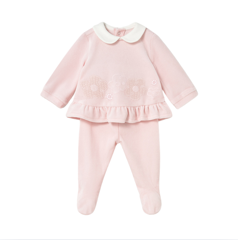 AW25 Mayoral Pink Velour Floral Two Piece Set