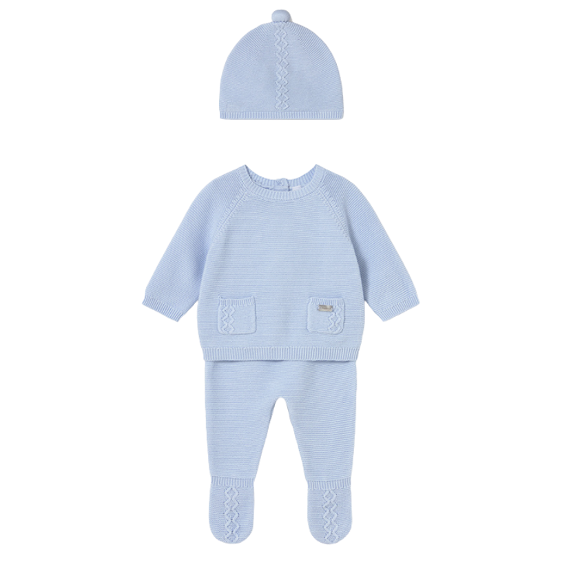 PREORDER AW25 Mayoral Blue Knitted Two Piece Set With Hat