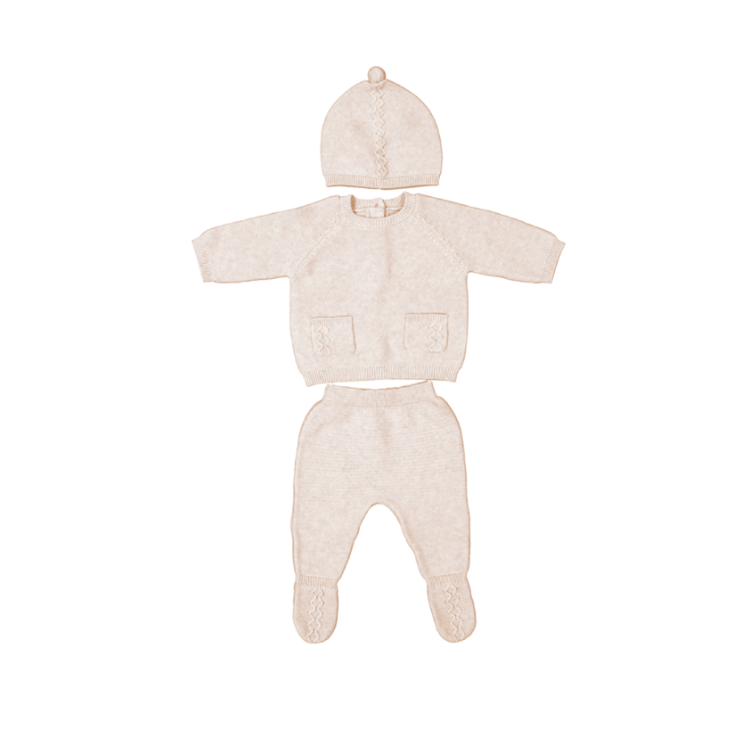 AW25 Mayoral Light Beige Knitted Two Piece Set With Hat