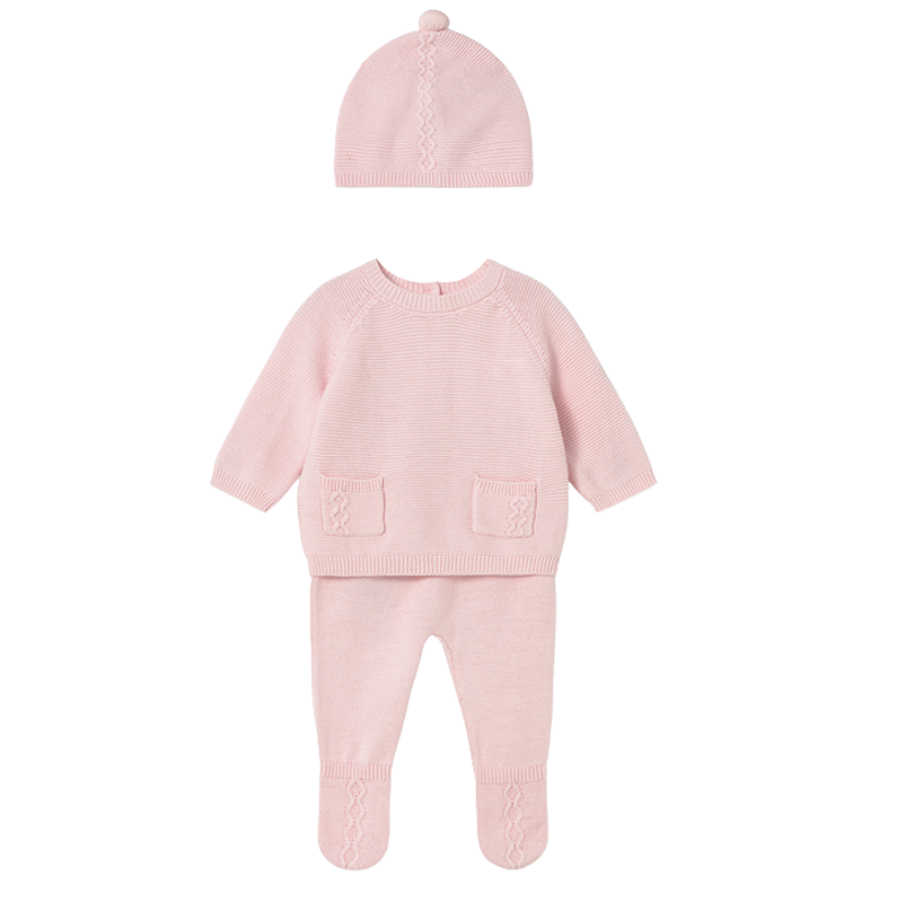 AW25 Mayoral Pink Knitted Two Piece Set With Hat