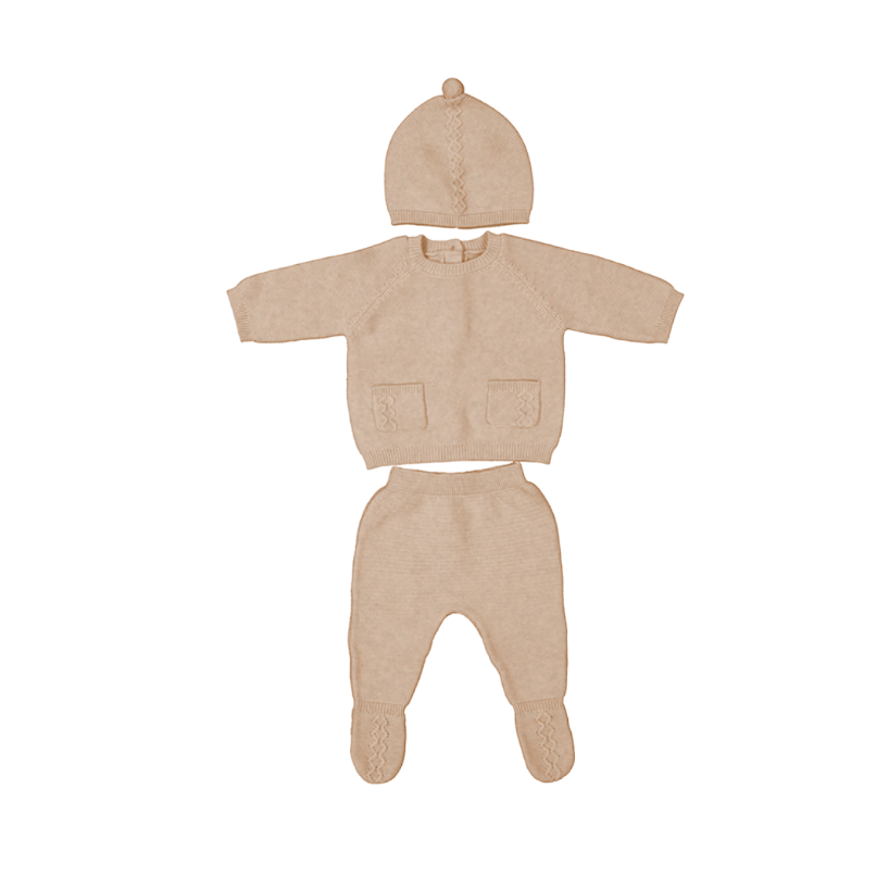 AW25 Mayoral Dark Beige Knitted Two Piece Set With Hat