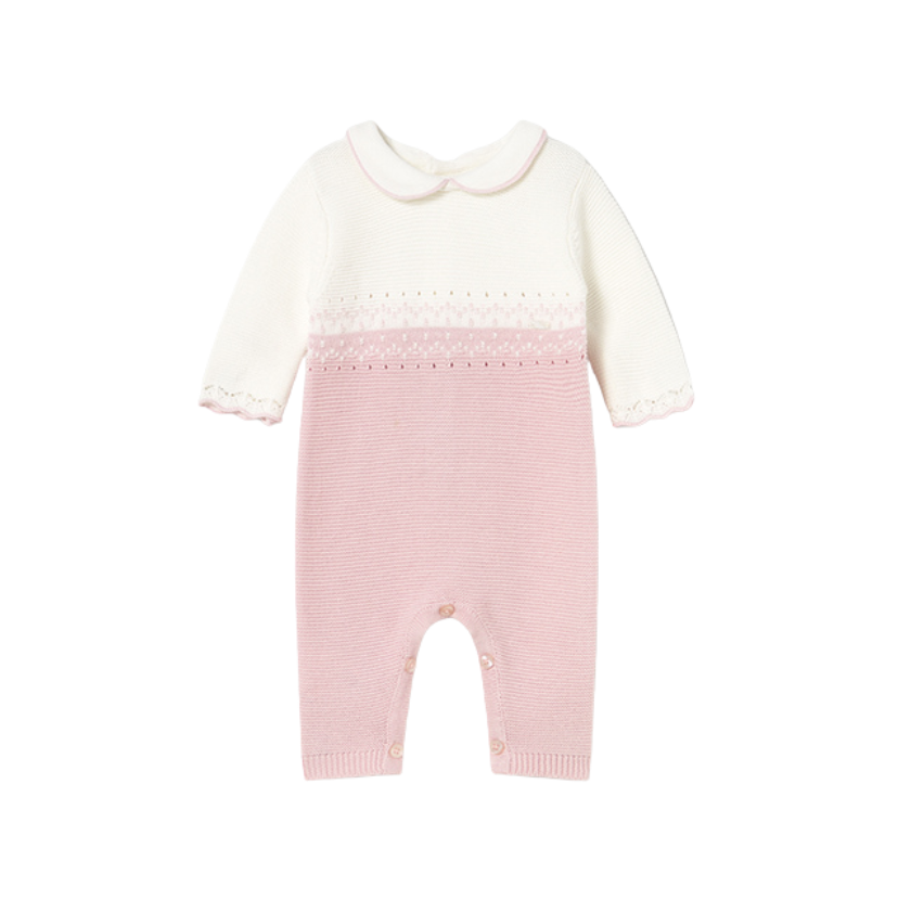 AW25 Mayoral Pink & White Knitted Romper