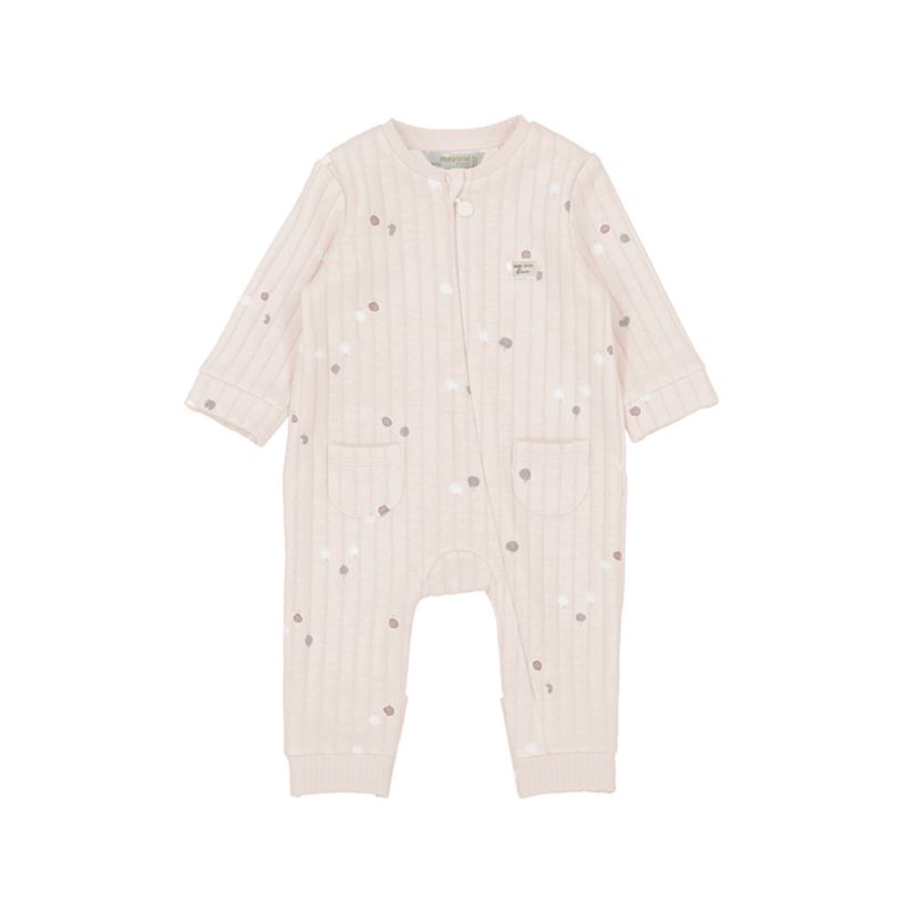 AW25 Mayoral Beige Ribbed Spotty Babygrow
