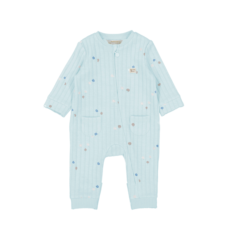 AW25 Mayoral Blue Ribbed Spotty Babygrow