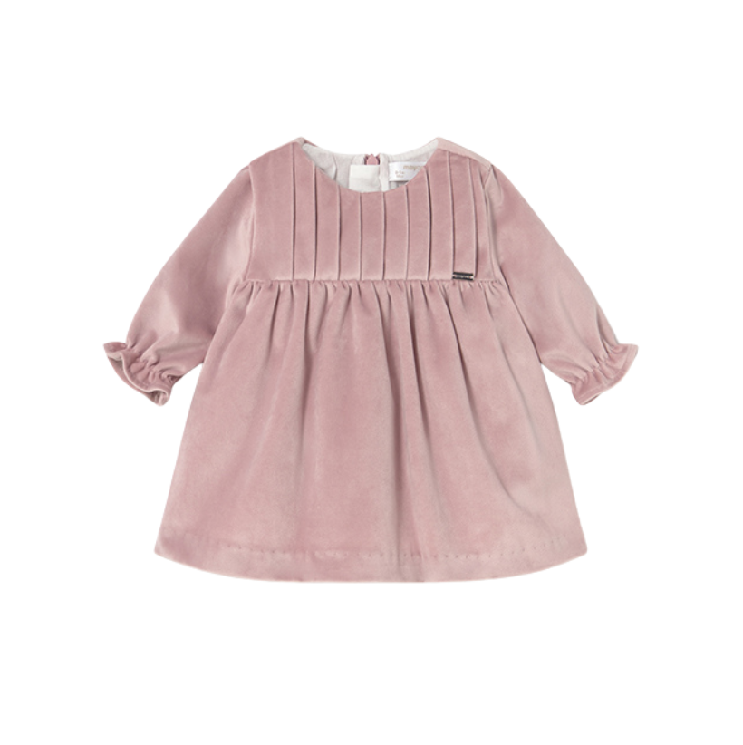 AW25 Mayoral Pink Velvet Pleated Dress
