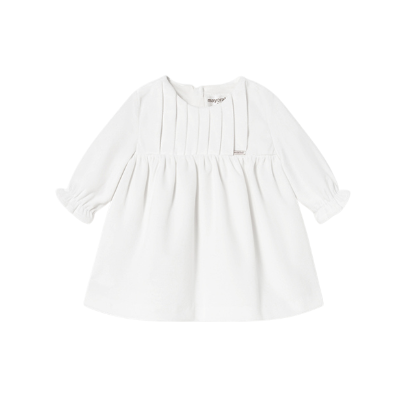 PREORDER AW25 Mayoral Ivory Velvet Pleated Dress