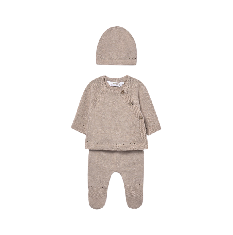 AW25 Mayoral Dark Beige Knitted Two Piece Set With Hat