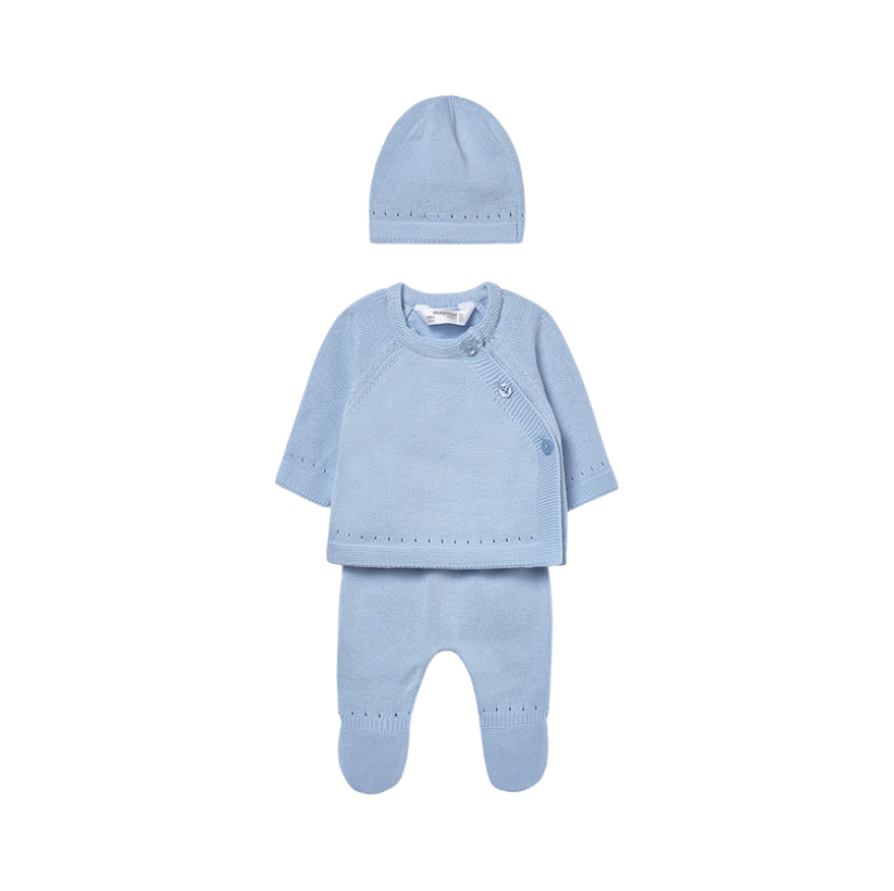 PREORDER AW25 Mayoral Blue Knitted Two Piece Set With Hat