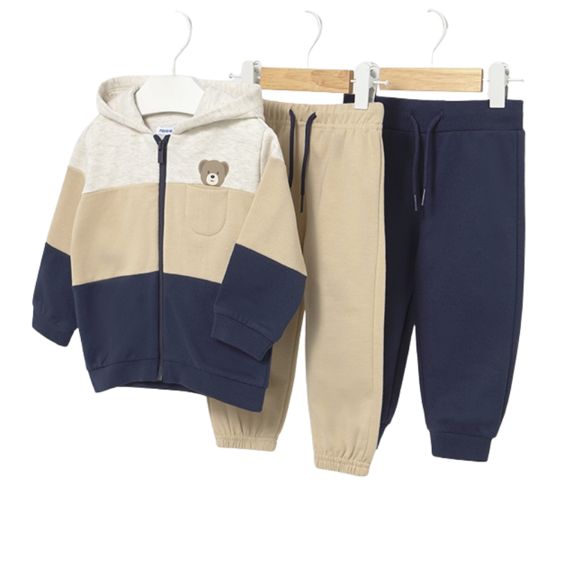 PREORDER AW25 Mayoral Navy & Beige Teddy Bear Three Piece Tracksuit