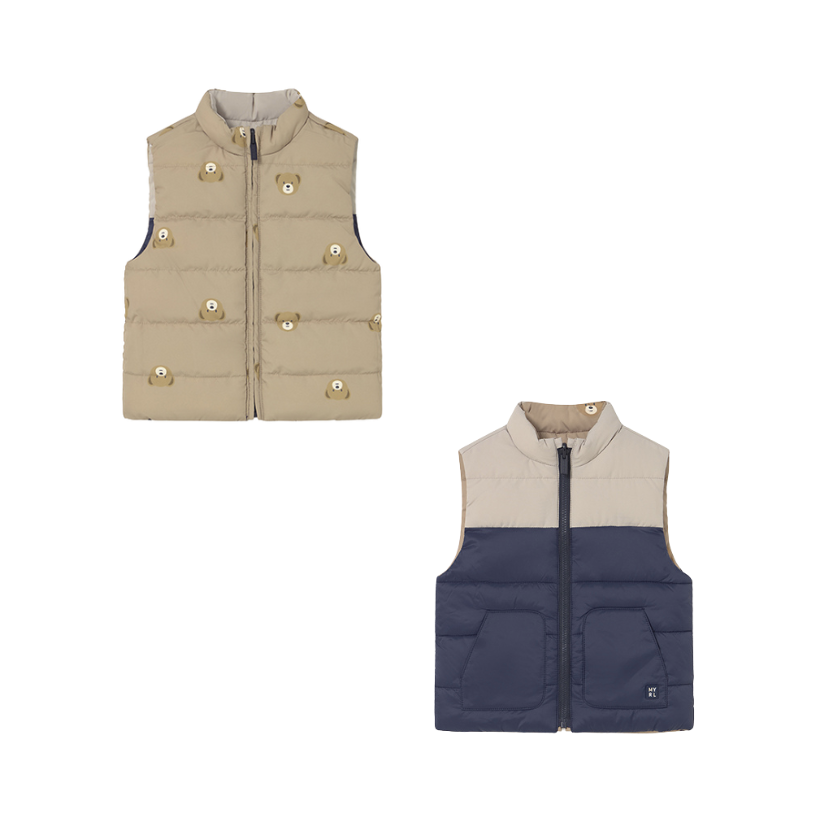 AW25 Mayoral Navy & Beige Teddy Bear Reversible Gilet