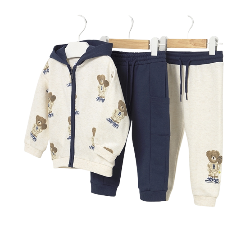 PREORDER AW25 Mayoral Navy & Ivory Teddy Bear Three Piece Tracksuit