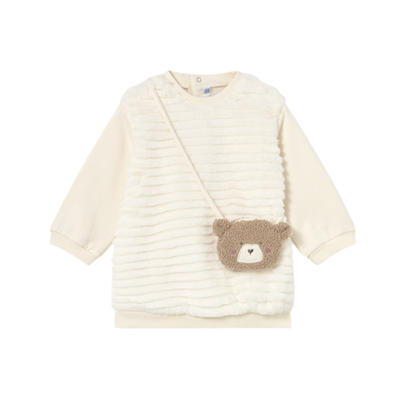 AW25 Mayoral Cream Teddy Bear Handbag Dress