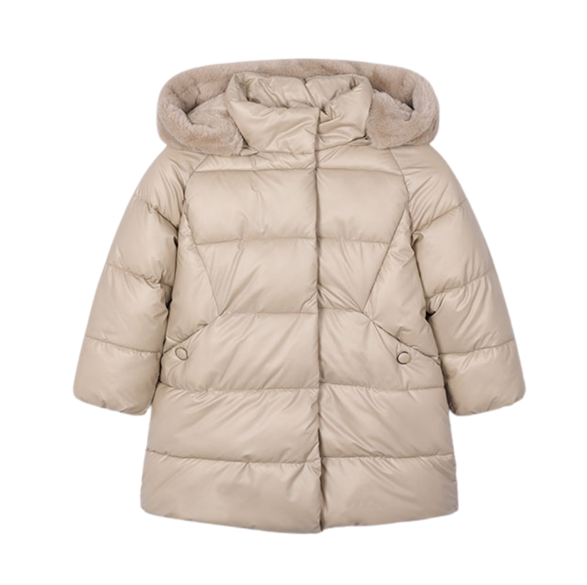 PREORDER AW25 Mayoral Beige Faux Fur Puffer Coat