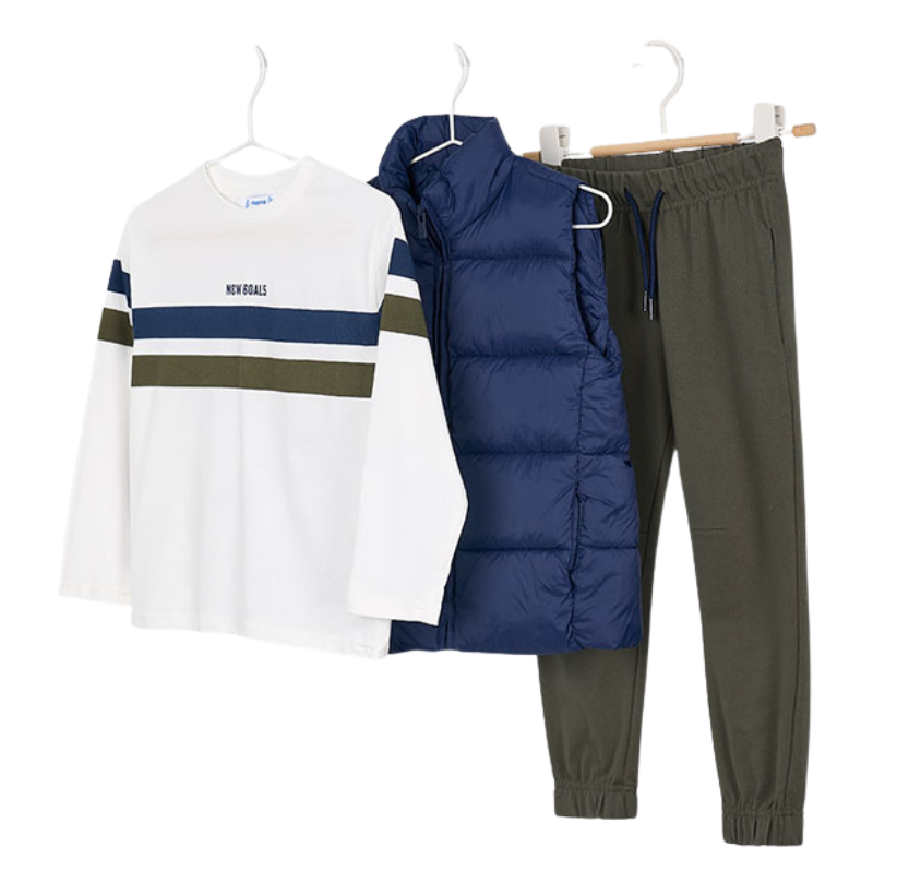 PREORDER AW25 Mayoral Blue & Green Three Piece Gilet & Trousers Set