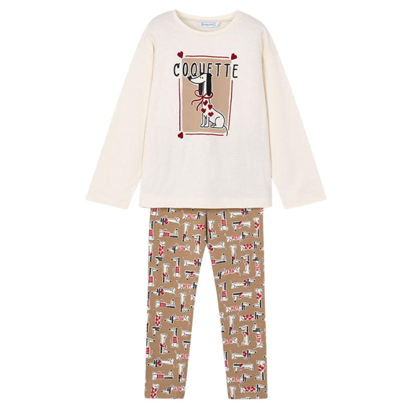 PREORDER AW25 Mayoral Beige & Red Dachshund Leggings Set