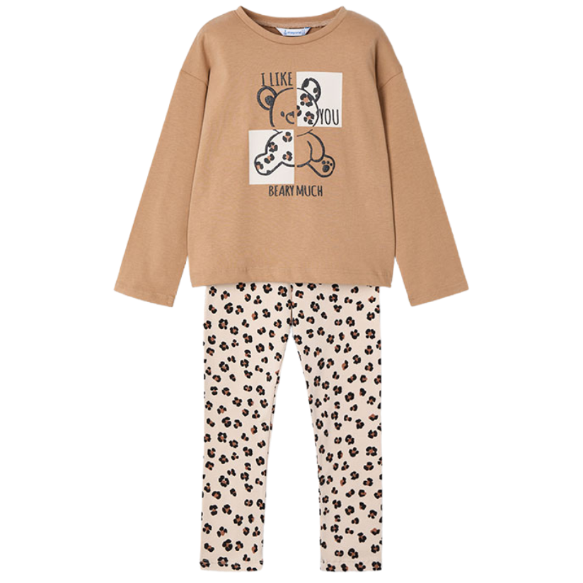 AW25 Mayoral Beige Teddy Bear Leopard Print Leggings Set
