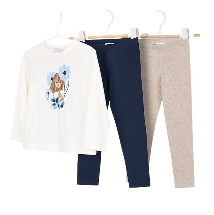 PREORDER AW25 Mayoral Navy & Beige Three Piece Leggings Set