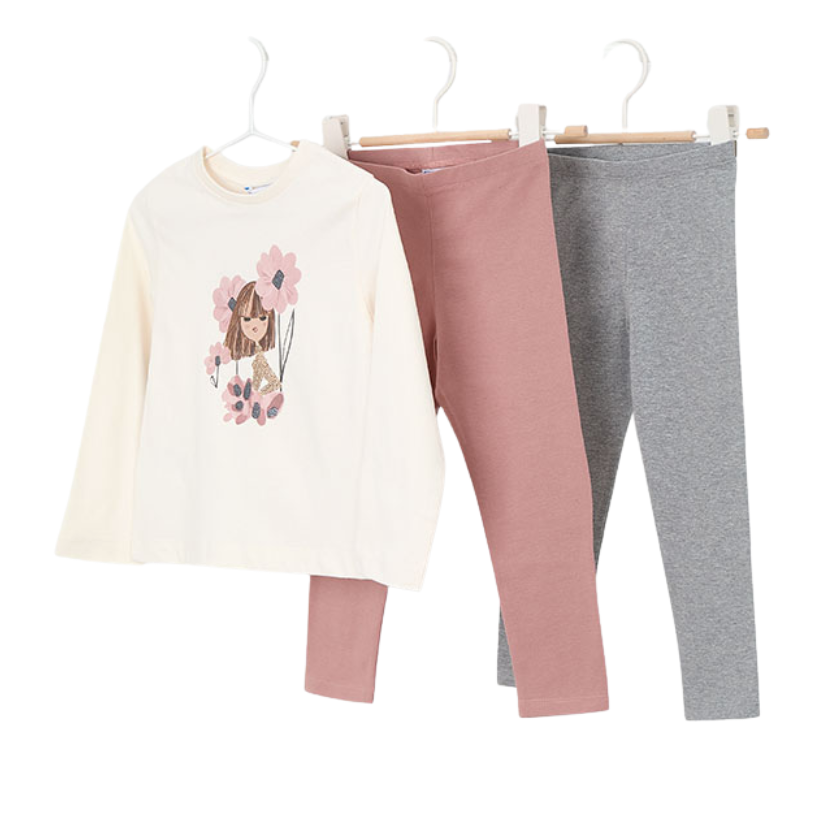 AW25 Mayoral Pink & Grey Three Piece Leggings Set