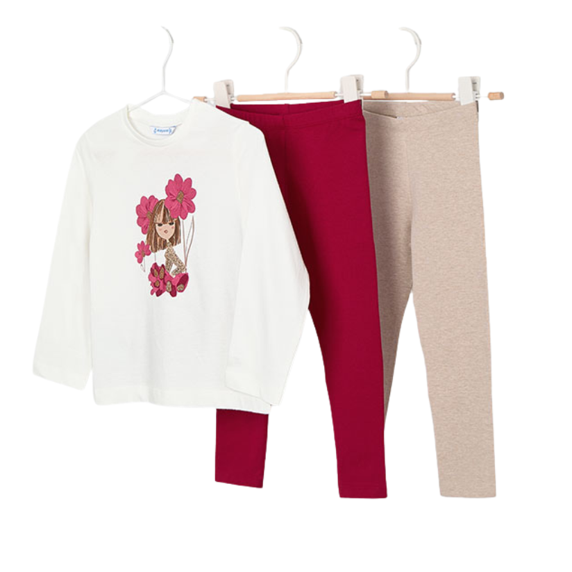 PREORDER AW25 Mayoral Red & Beige Three Piece Leggings Set