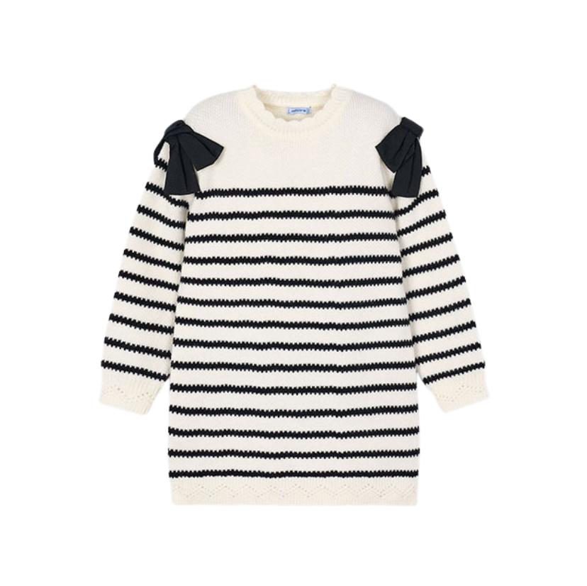 PREORDER AW25 Mayoral Cream Striped Bows Knit Dress