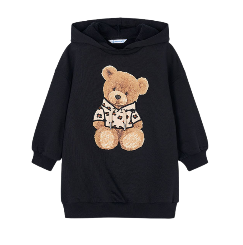AW25 Mayoral Black Teddy Bear Leopard Print Hoody Dress