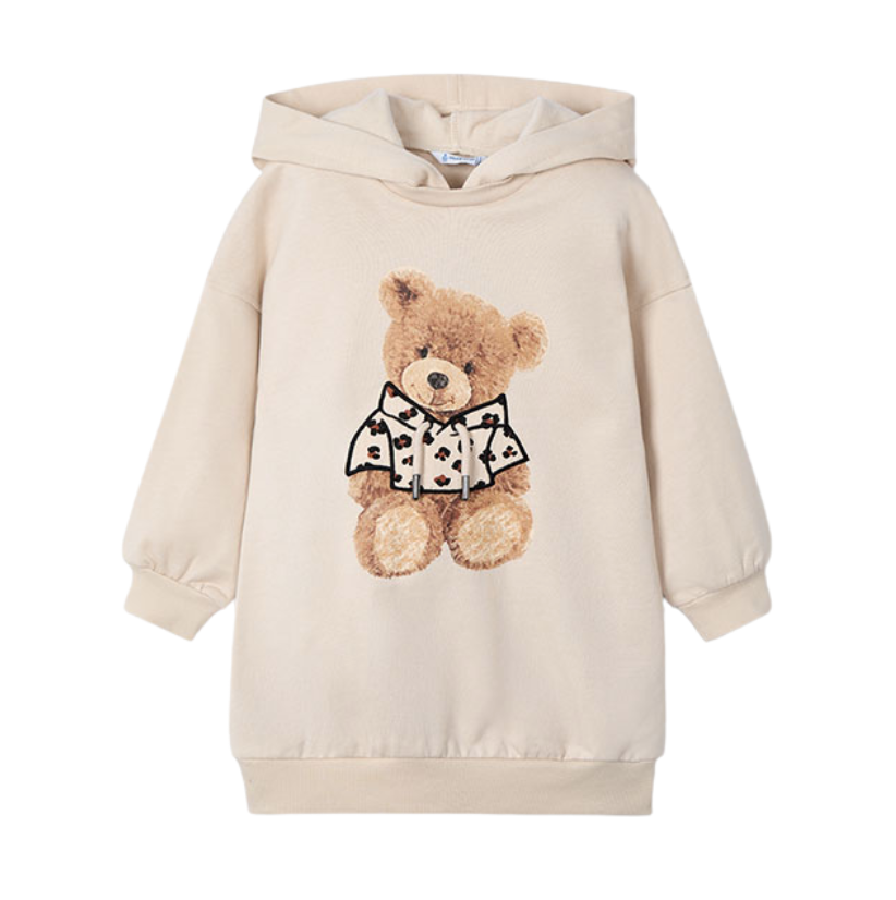 AW25 Mayoral Beige Teddy Bear Leopard Print Hoody Dress