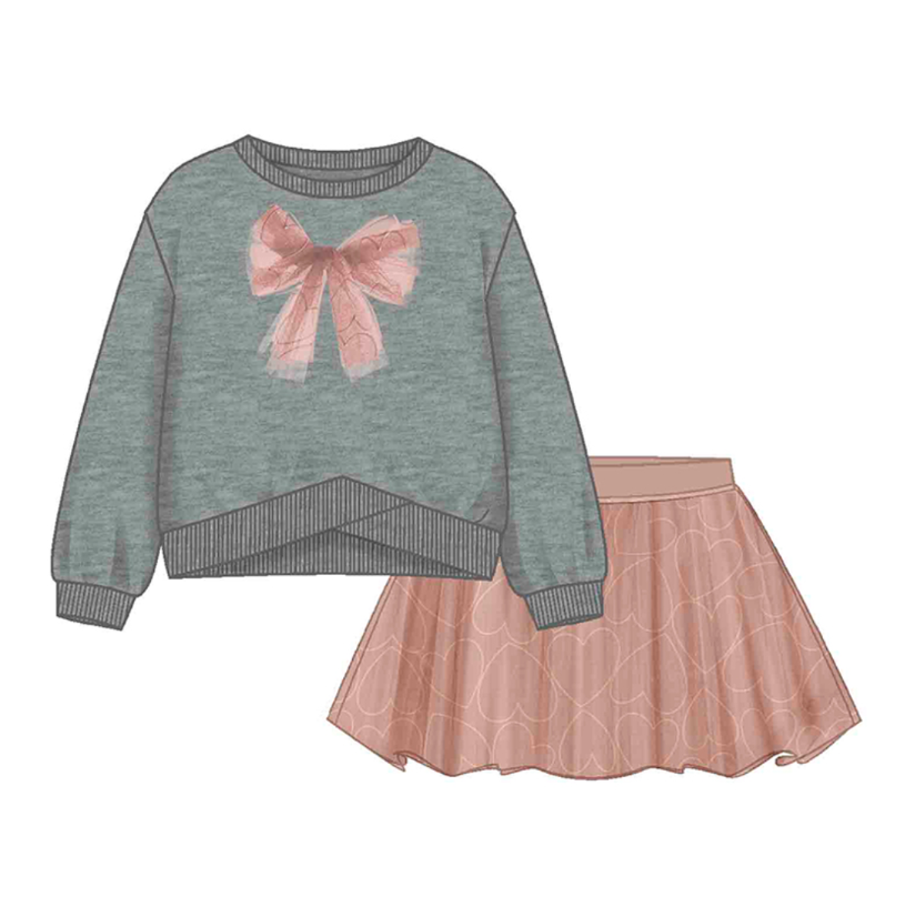 PREORDER AW25 Mayoral Grey & Pink Heart Print Bow Tulle Skirt Set