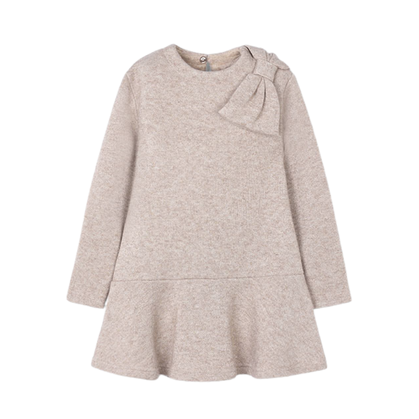 PREORDER AW25 Mayoral Beige Long Sleeve Bow Dress