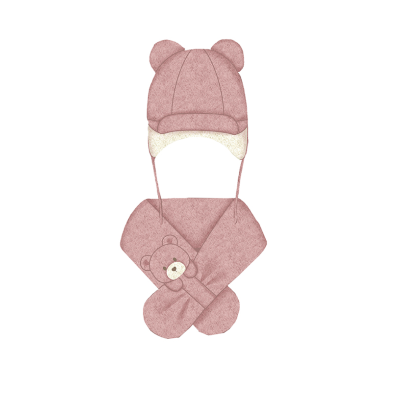 AW25 Mayoral Pink Faux Fur Teddy Bear Hat & Scarf Set