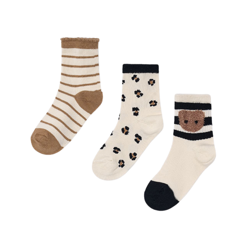PREORDER AW25 Mayoral Beige & Black Three Pack Of Socks