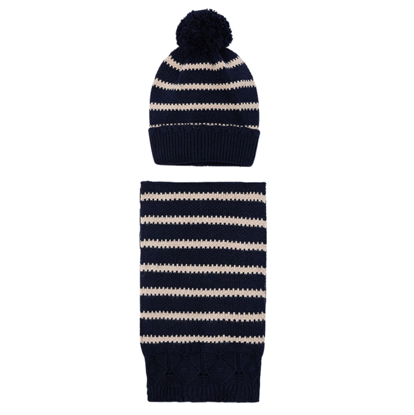 AW25 Mayoral Navy Striped Hat & Scarf Set