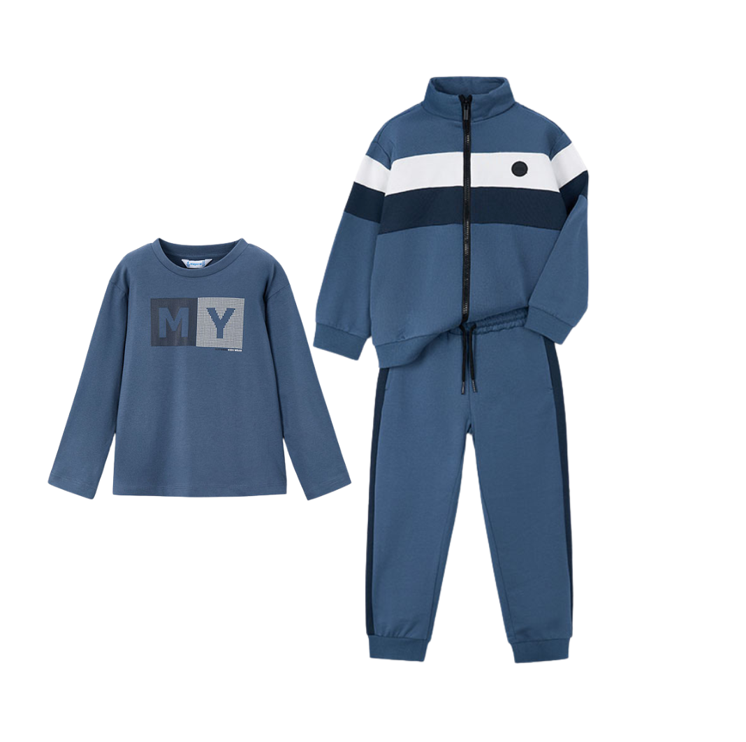 PREORDER AW25 Mayoral Blue & White 'MY' Logo Striped Three Piece Tracksuit