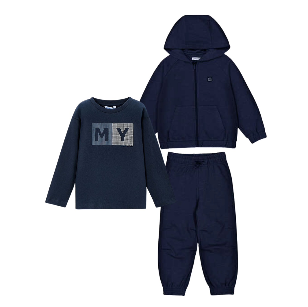 PREORDER AW25 Mayoral Navy 'MY' Logo Three Piece Tracksuit