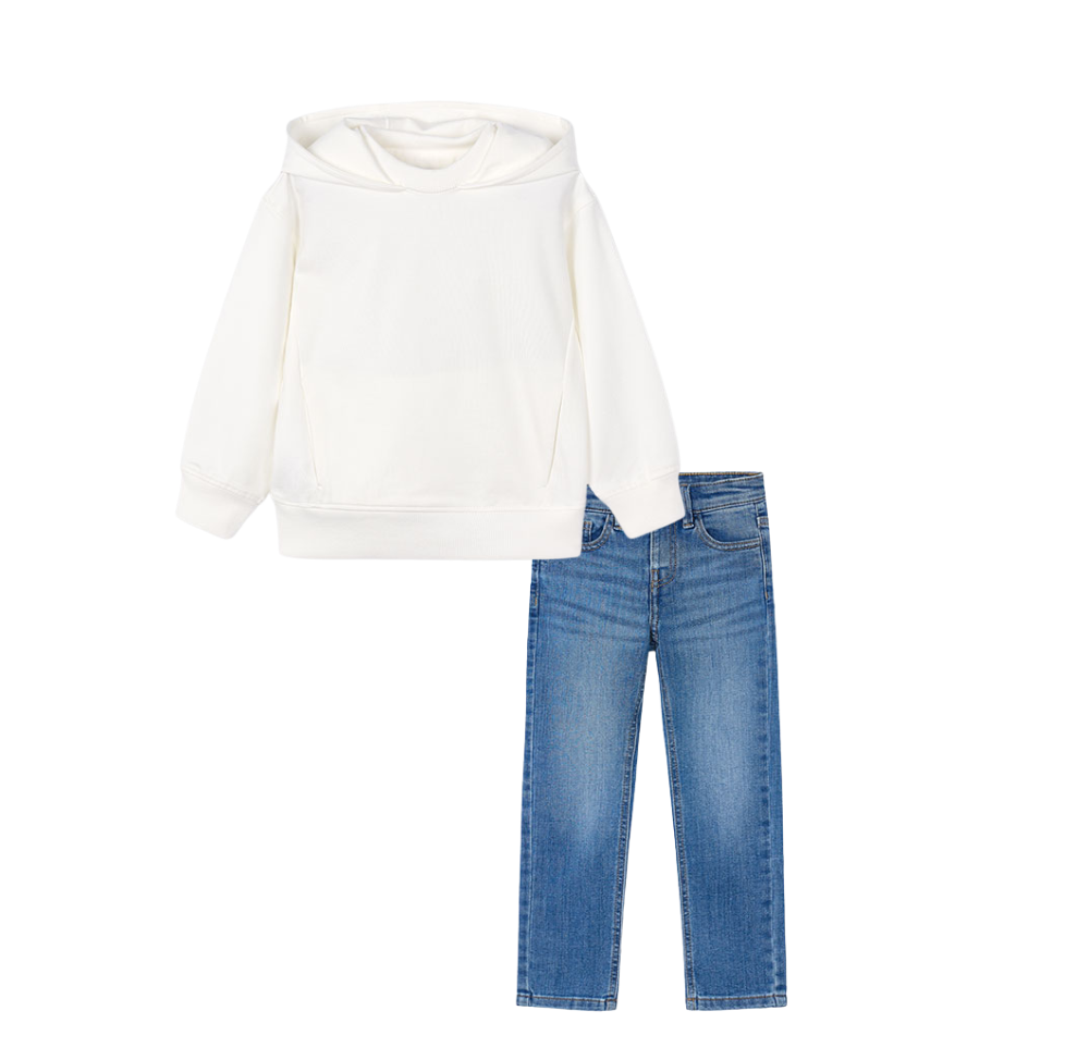 PREORDER AW25 Mayoral Cream Hoody & Denim Trousers Set