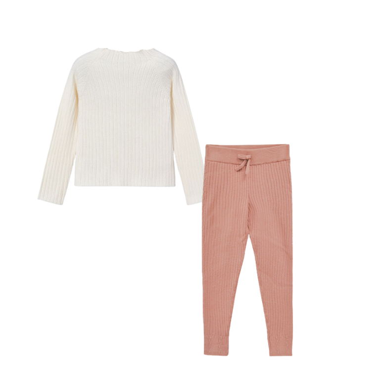 AW25 Mayoral Cream & Pink Ribbed Leggings Set