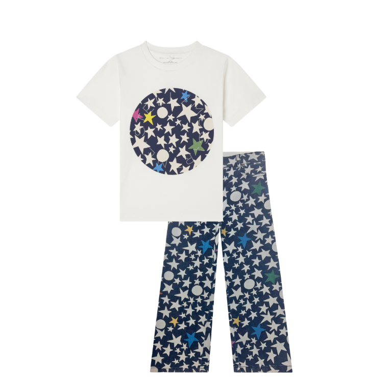 PREORDER AW25 Stella McCartney Blue & White Stars & Circles T-Shirt & Denim Jeans Set
