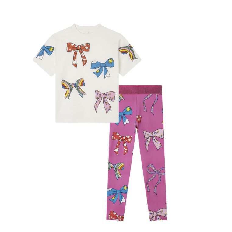 PREORDER AW25 Stella McCartney Pink & Ivory Bows T-Shirt & Leggings Set