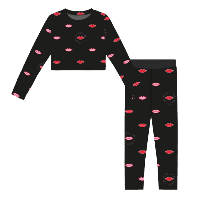 PREORDER AW25 Stella McCartney Black Red & Pink Lips Long Sleeve Leggings Set