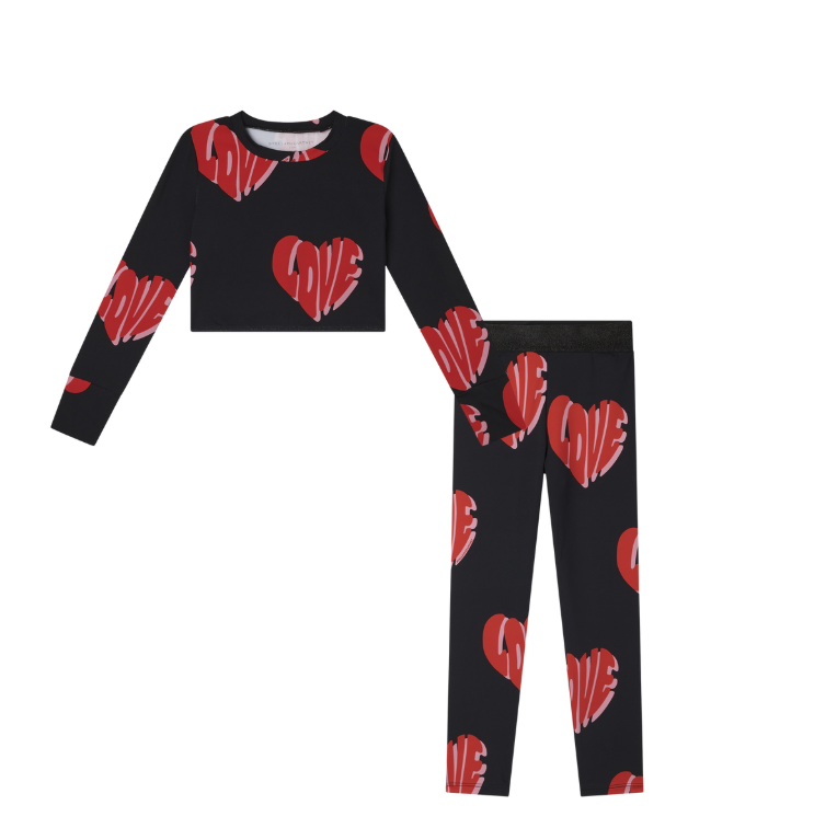 PREORDER AW25 Stella McCartney Black Red & Pink 'Love' Heart Long Sleeve Leggings Set